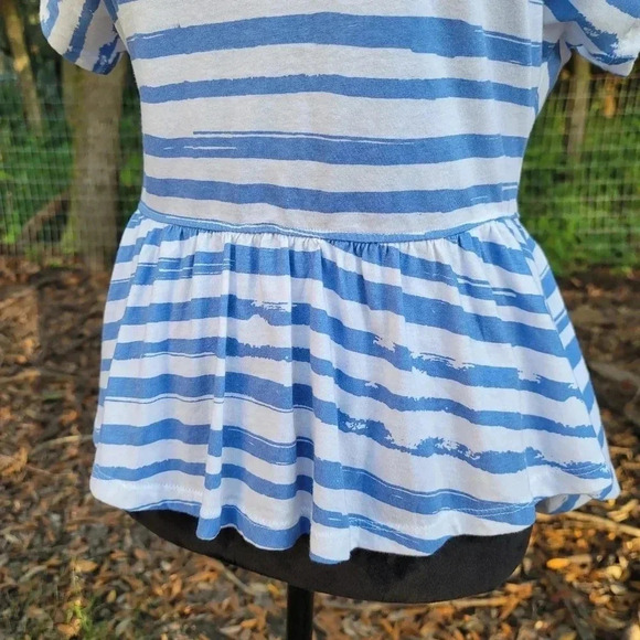 New Charming Charlie Womens Striped Peplum Shirt Blue White Top Short Sleeve S. - Picture 6 of 13